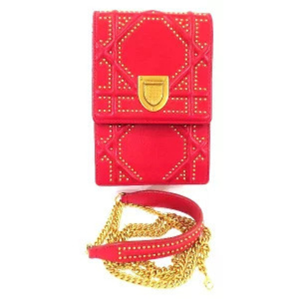 Christian Dior red studded lambskin Diorama Chain Crossbody Bag